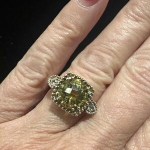 925 Sterling Silver Yellow Citrine-Style Halo Ring | Statement Ring size7.5